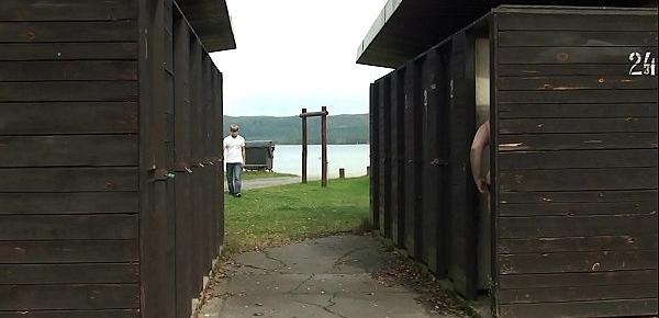  He fucks blonde grandma near public changing room